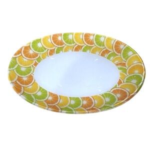 Glass Colorful Citrus Pattern Oval Serving Plate. Hand Wash.